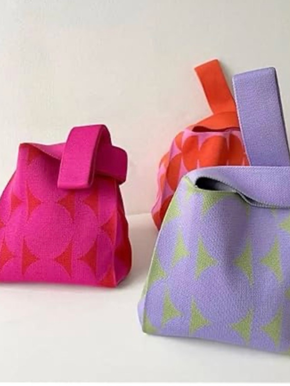 Japanese wrist Mini Knot Tote - Pink, Orange & Lavender -2 count set